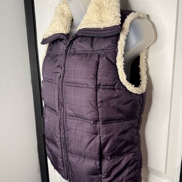 Big Chill Puffer Vest Plaid Sherpa Faux Fur Trim Jacket - Picture 3 of 8